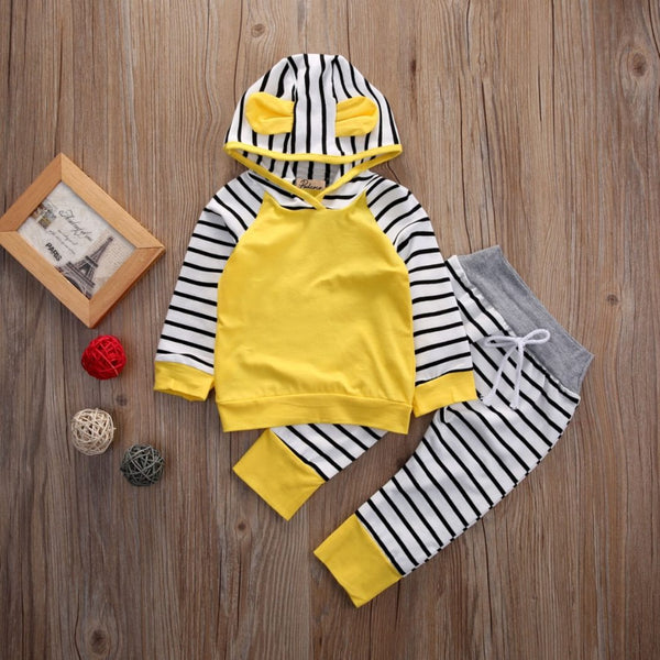 Yellow White Black Stripes Hooded Ears Outfit 