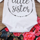 White Pink Flowers Little Sister Baby Outfit