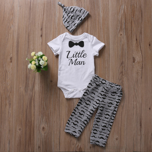 White Grey Little Man Baby Outfit