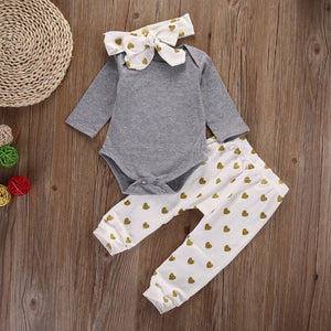 Grey White Gold Hearts Baby Outfit