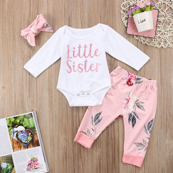 White Pink Little Sister Baby Outfit