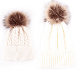 Mom and Baby Matching Knit Fur Pom Pom Winter Hat Set - Diamond Home USA