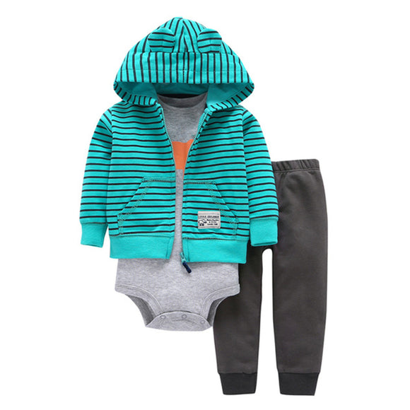 Vibrant Green Blue Striped Baby Outfit