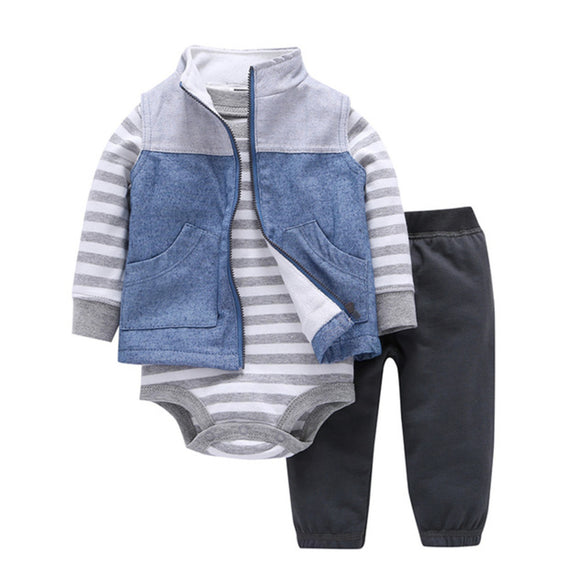 Grey White Striped Vested Baby Outfit